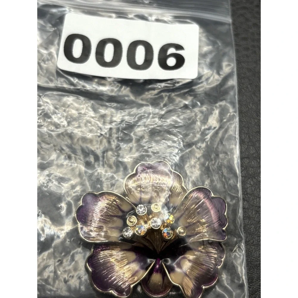Anne Klein Signed Purple Enamel Pansy Flower Brooch Pin Crystal AB Rhinestone